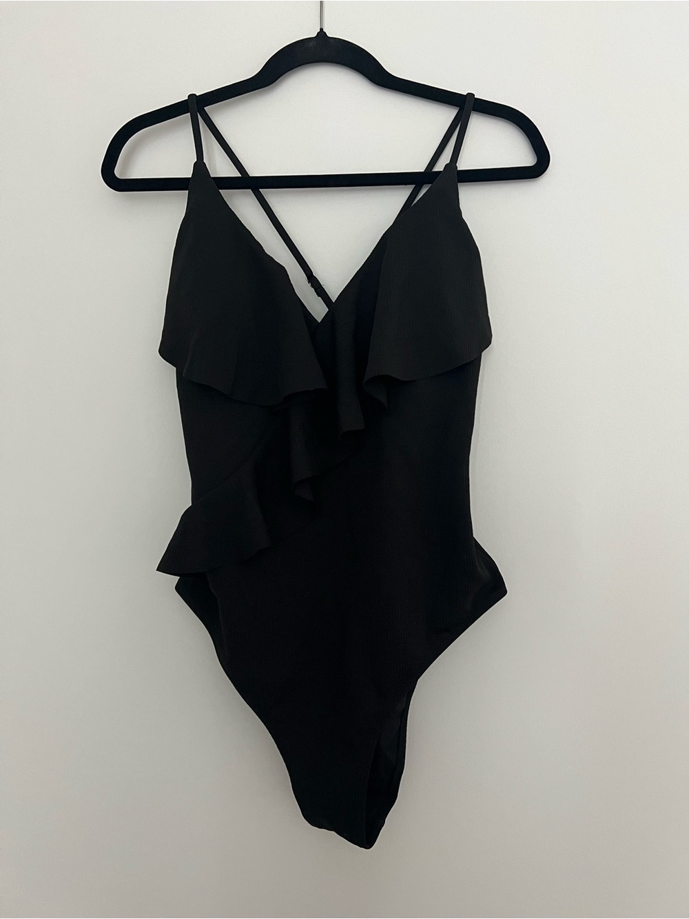 Ruffled BlackOne-Piece Swimsuit